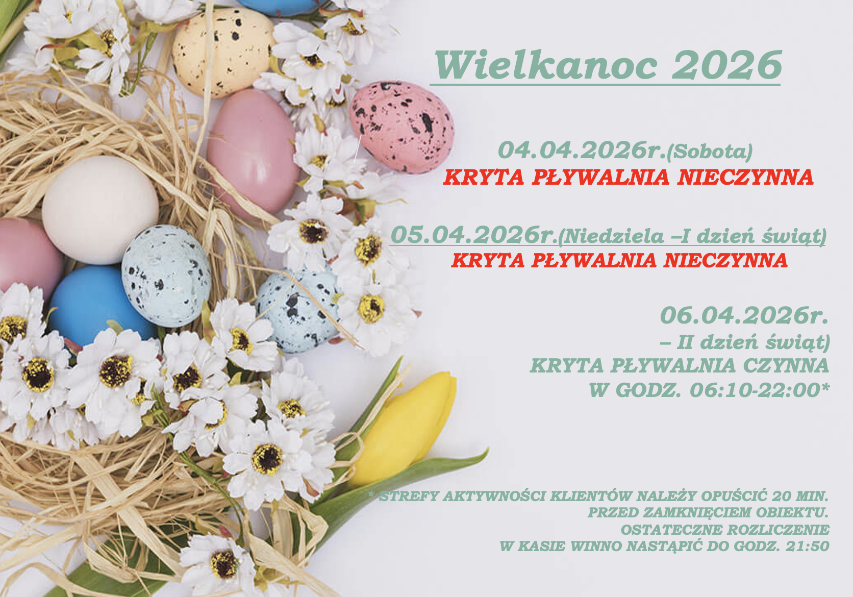 Godziny otwarcia pływalni w okresie świątecznym